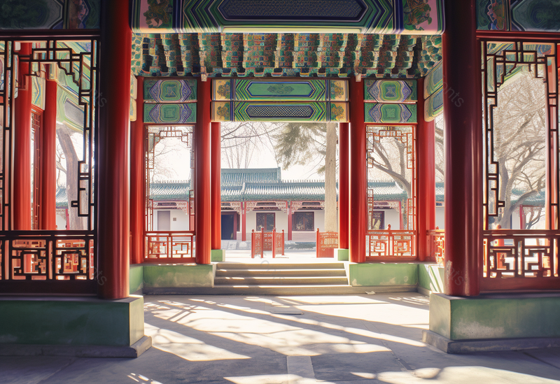 背景古建筑群光影摄影颐和园谐趣园游廊内部,高清,摄影图,摄影图片,图片大全,摄影图免费下载